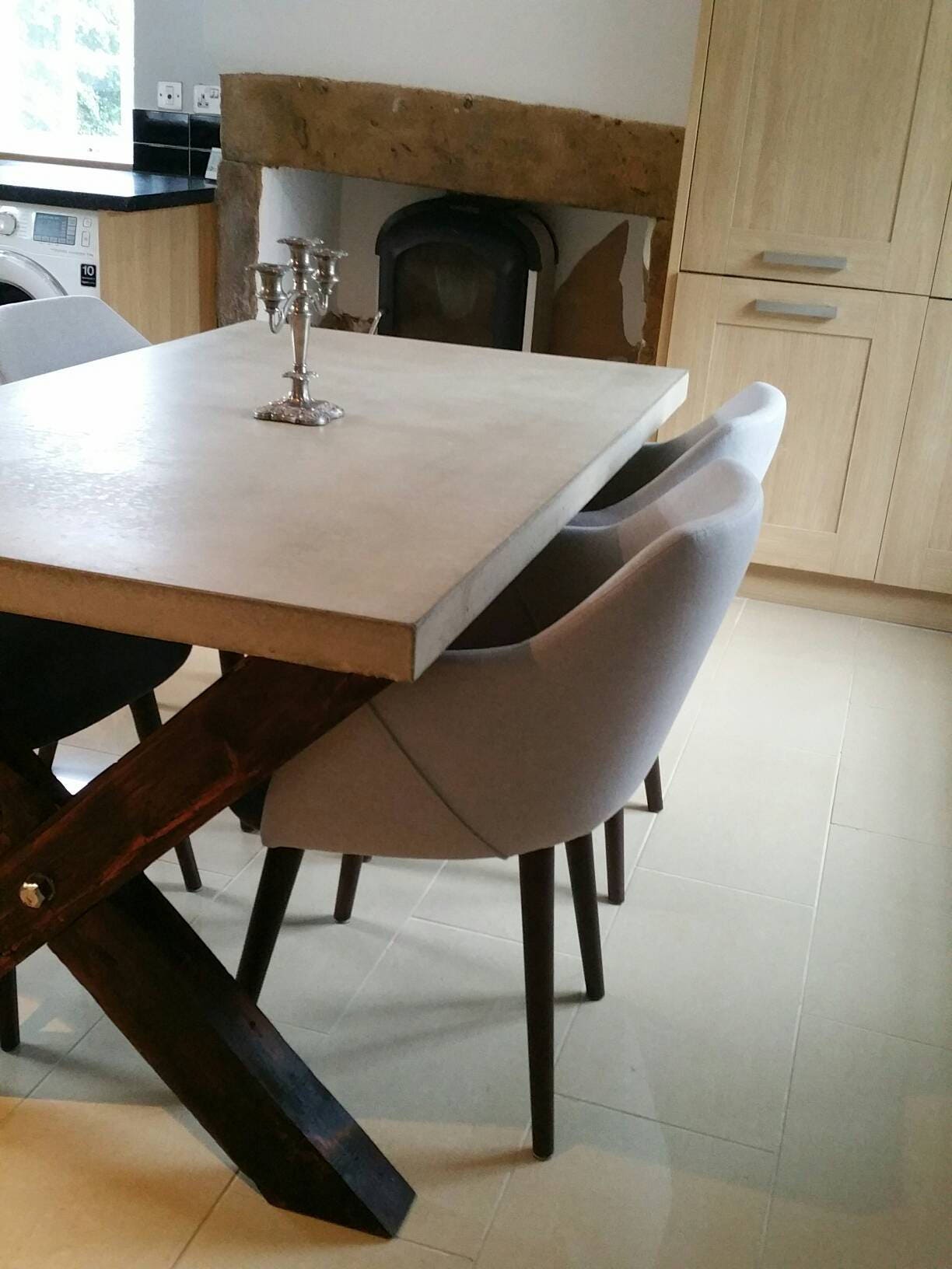 Concrete Dining Table With Reclaimed Timber Legs by Kelham Etsy UK