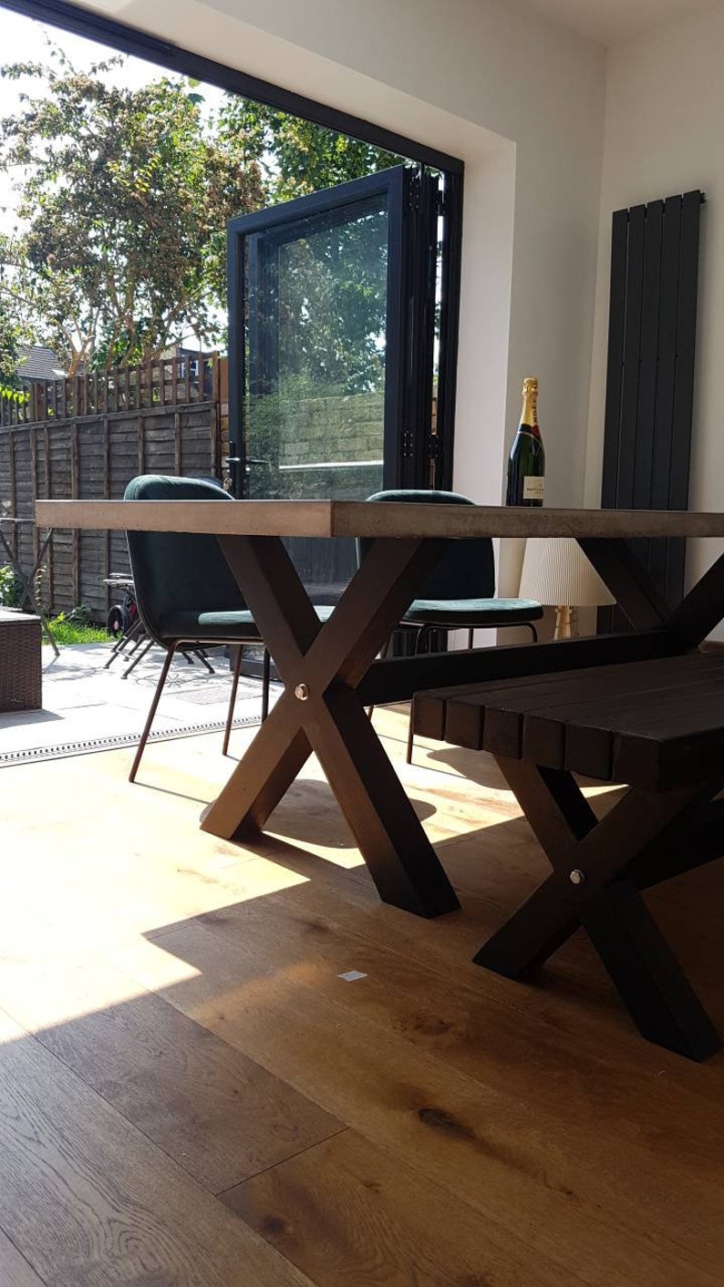 Concrete Dining Table With Reclaimed Timber Legs by Kelham Island