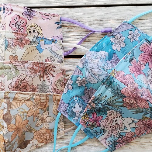 FLORAL PRINCESS Masks for Kids / Made in USA! / Washable, Reusable, Adjustable Double Layer Face Mask / With Filter Pocket / Filter Option!