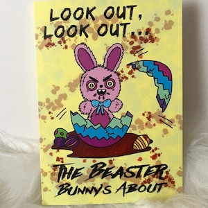 Biglietto di auguri con coniglietto pasquale inquietante – Saluto con coniglietto bestiale gotico – Biglietto horror alternativo