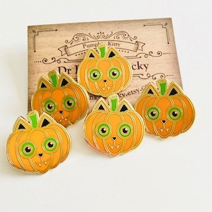 Pumpkin Kitty Enamel Pin - Halloween Pin - Creepy Cute - Halloween Badges - Jack&#39;o&#39;lantern - Pastel Goth - Horror Pins