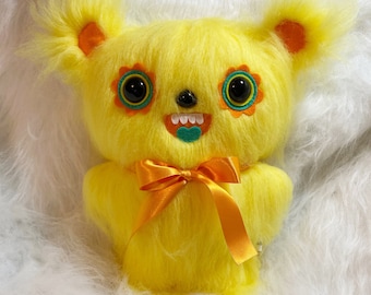Handmade Teddy Bear, Creepy Cute Plush, Pastel Goth Bear, OOAK Artist Toy, Alternative Plush Gift