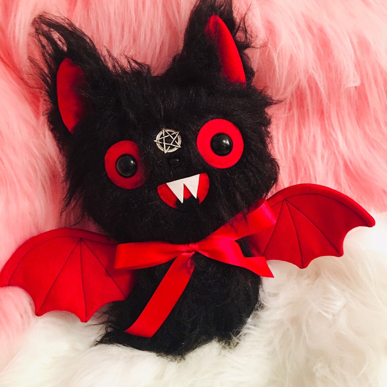 Black Pentagram Bat Plush Toy Kawaii Plushie Weird Stuffed Etsy UK