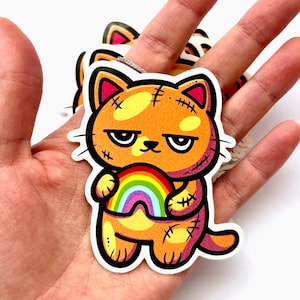 Lustiger Katzen Aufkleber, Regenbogen Katze Vinyl Aufkleber, Niedlicher dunkler Humor Aufkleber, Mürrische Katze Laptop Aufkleber, Wasserflasche Aufkleber
