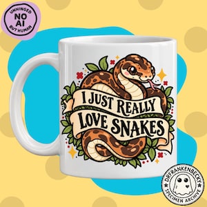 Taza "Me encantan las serpientes", estilo tatuaje clásico, regalo para amantes de las serpientes, taza para amantes de los reptiles, taza de café retro con diseño de serpiente, 325 ml (11 oz)