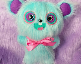 Psychobilly Bear Plush – Pastel Goth Stuffed Animal Art Toy (OOAK)