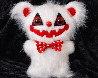 Creepy Clown Bear Plush – Handmade Horror Art Toy, OOAK DrFrankenBecky Specimen