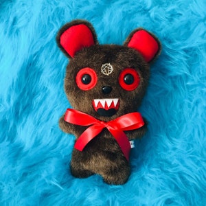 Satanic Scare Bear Plush - Creepy Teddy Bear - Occult - Witchcraft - Weird Stuffed Animal - Horror Plush Toys - Grizzly Bear