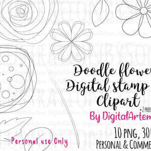 Doodle flowers Clipart- Flower Stamps -Digital Stamps - Digital doodles - Cute flowers -Kawaii Flowers - Coloring pages - 300dpi - 10 images