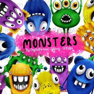 Set di bundle di mostri Clipart - Mostri carini di Halloween - Mostri di Halloween - Clipart - Illustrazioni - Occhi - Colorati - Uso commerciale