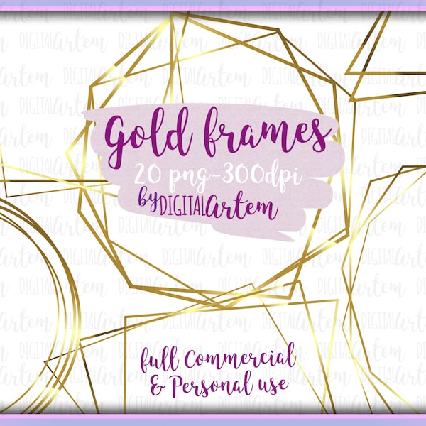 Gold frames Clipart- geometric gold frames Clip art - luxury gold frames - png frames- gold foil border clipart- commercial use- gold border