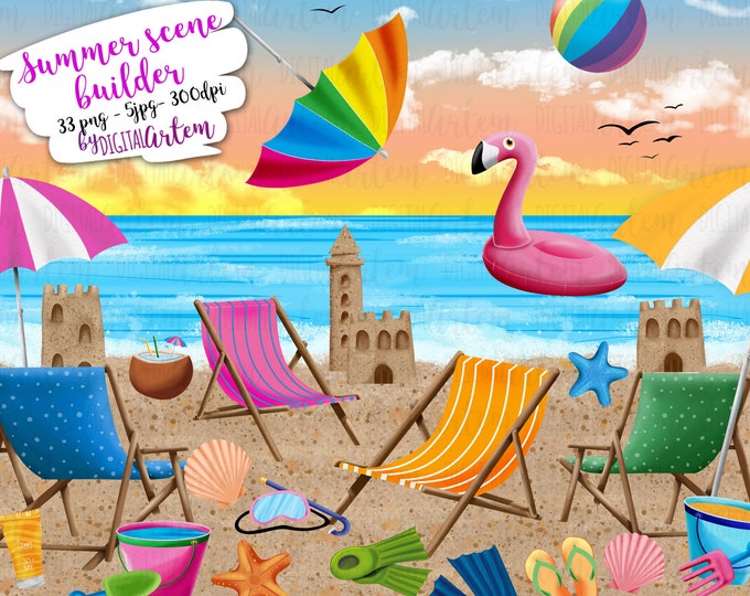 Beach Clipart -mega Summer Clipart Bundle- Scene Builder Clipart - Clip ...