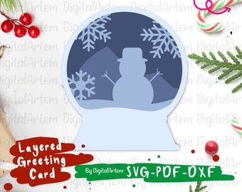 Snowman Christmas Card SVG, Christmas card download, Snowglobe svg cutting files, SVG shaker card, SVG ornaments, Christmas greeting card