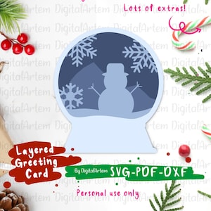 Tarjeta de Navidad de muñeco de nieve SVG, descarga de tarjetas de Navidad, archivos de corte svg Snowglobe, tarjeta de agitador SVG, adornos SVG, tarjeta de felicitación de Navidad
