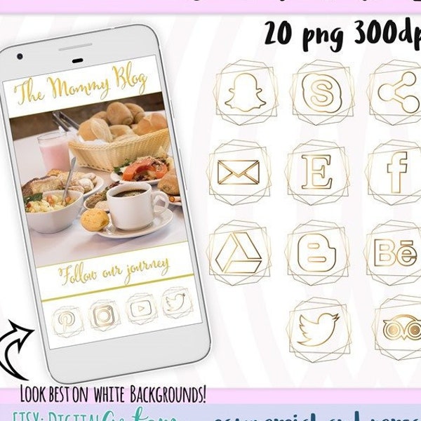 Gold frames SOCIAL MEDIA ICONS Instant download png, instagram -facebook - blogger - spa - fashion blog -  Blogger icons - Website design