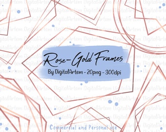 ROSE GOLD frames Clipart- rose gold geometric frames Clip art - Soft rose gold frame png frame- rose gold border clipart- commercial use