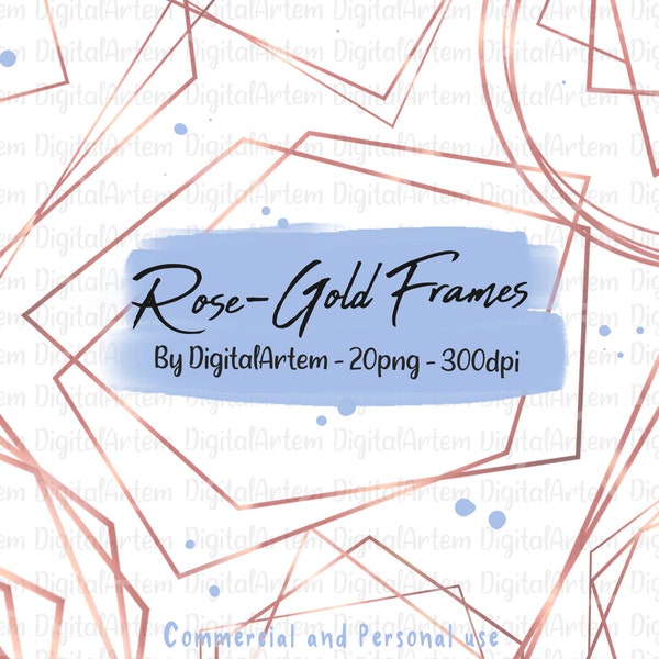 ROSE GOLD frames Clipart- rose gold geometric frames Clip art - Soft rose gold frame png frame- rose gold border clipart- commercial use