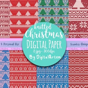 Christmas Ugly Sweater- Knitted Digital Paper- Seamless paper, Christmas paper pack, Christmas sweater DIGITAL paper, Scrapbook, Xmas