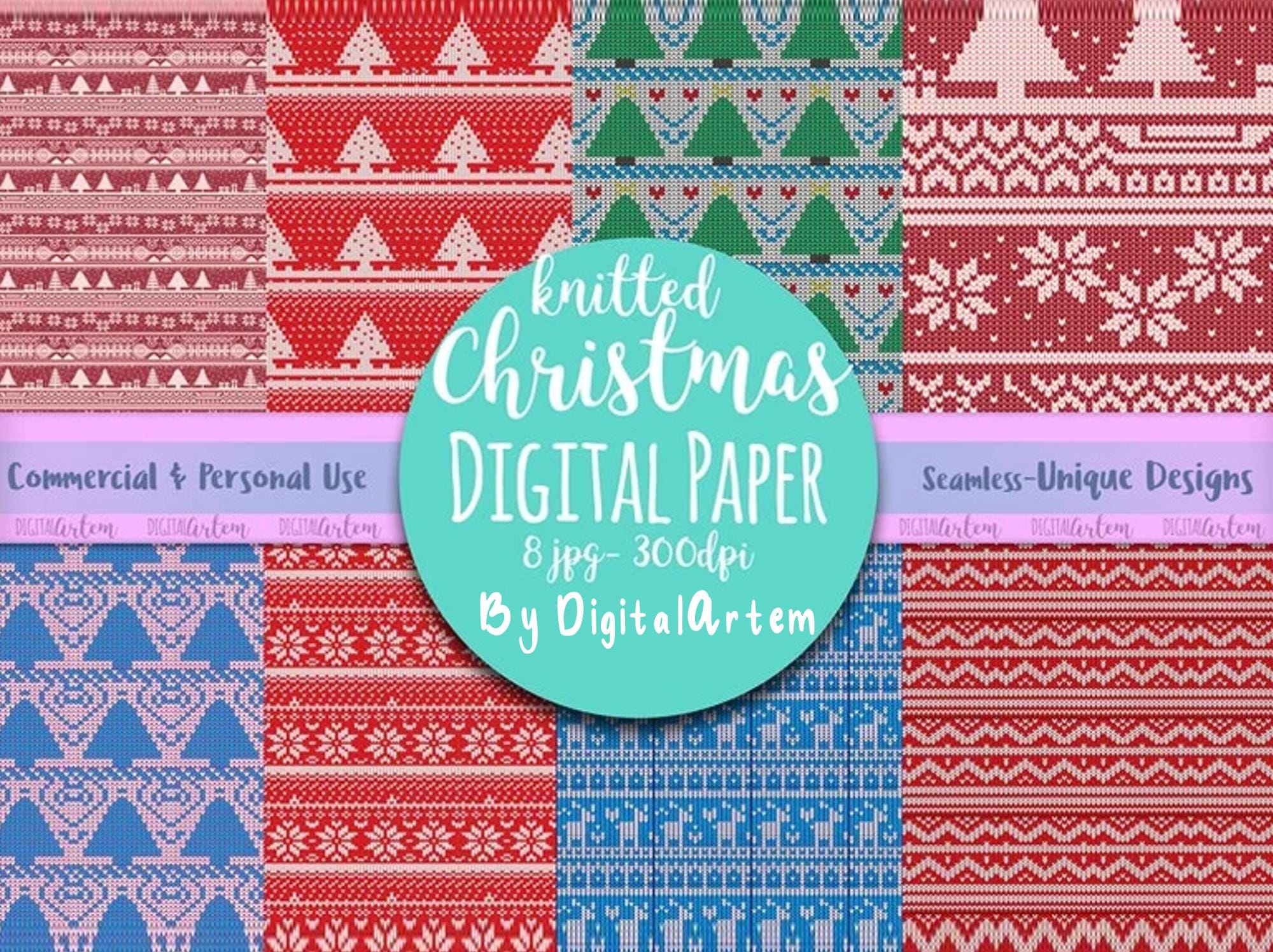 Christmas Ugly Sweater- Knitted Digital Paper- Seamless paper, Christmas paper pack, Christmas sweater DIGITAL paper, Scrapbook, Xmas