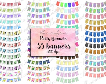 DIGITAL Download--55 Cute, Colorful, Unique, Banners/ clipart png 300dpi..Parties/Invites/Stickers/Planners ect. Commercial and personal use