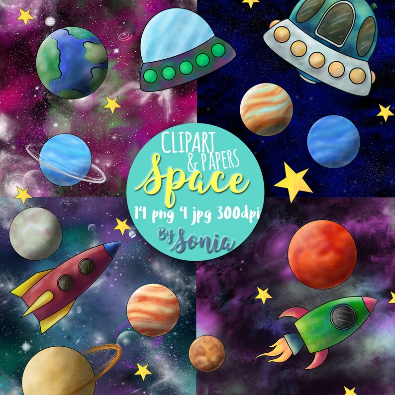Raum Clipart Raumschiff Clipart Sonnensystem Erde Etsy