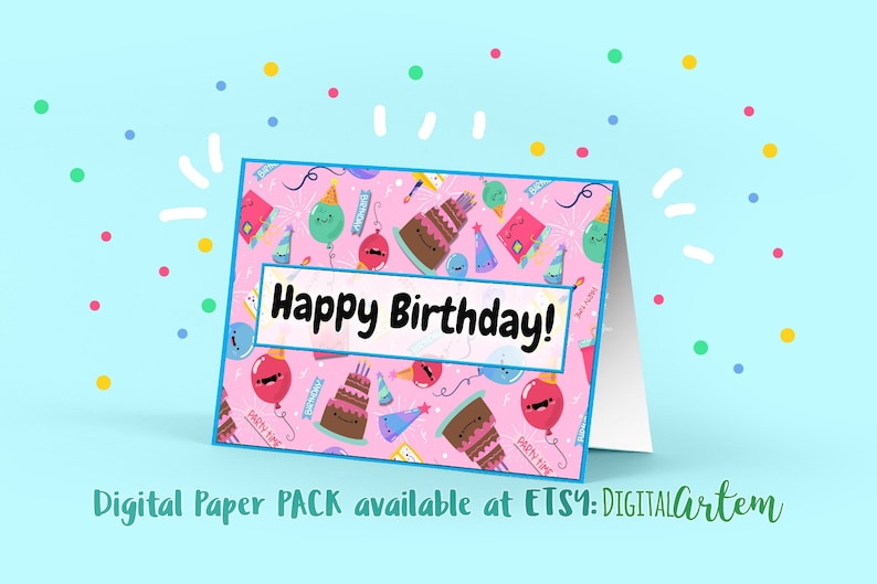 children party- wrapping paper seamless- Background Birthday Digital paper kawaii cake Birthday party patterned paper kid party