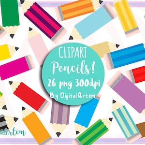 Pencil Clipart - Digital Pencils - School Clipart - Pencil Labels - Printable - Commercial Use - clip art - 26 png images