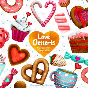 Sweet Desserts clipart - Watercolor desserts clipart - Sweets clipart - Romantic food clipart - Valentine treats Clipart - vector png