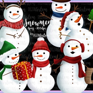 Snowmen clipart - Vector, digital, Funny - Cute snowmen - Snowman - Clip art - Kawaii snowmen -Christmas snowmen, snowmen vector,