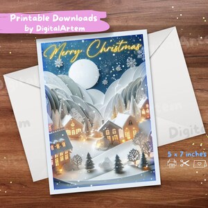 Moderna opera d'arte per biglietti di auguri di Natale. Biglietto stampabile. DOWNLOAD DIGITALE. Biglietto di auguri di Natale. Stampa a casa. Uso personale. 5x7 pollici