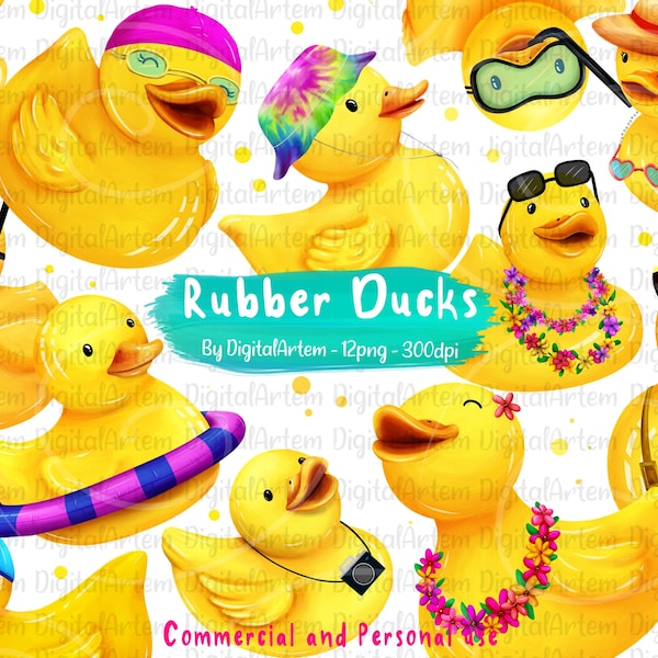 Rubber ducks clipart - Yellow ducks clipart- Cute rubber ducks clipart - Plastic duck clipart - Bath time clipart - Summer accessories PNG