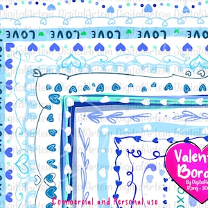 Bordas azuis dos namorados - Bordas de página transparentes PNG - Teal - Verde - Azul - Bordas de corações - Bordas png Doodle - Molduras - Uso comercial