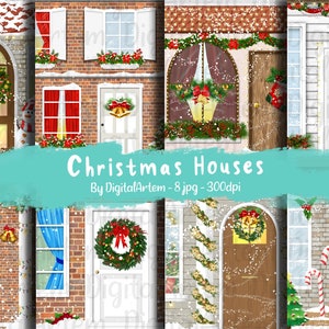 Christmas Backgrounds - Doors, windows - Christmas scene - Christmas Digital Paper - Christmas winter download - Digital Seamless papers