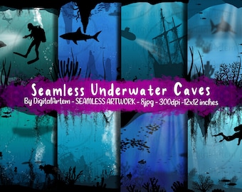 Underwater Background scenes - Underwater digital papers - Ocean digital papers - Eerie Underwater art - Fish digital papers - Divers art