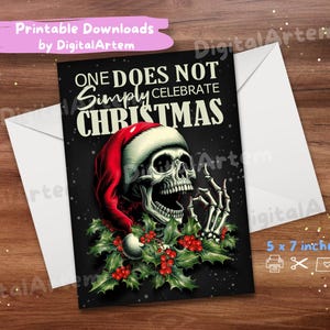 Arte engraçada de cartão de Natal com caveira. Cartão para impressão. DOWNLOAD DIGITAL. Cartão de felicitações. Natal gótico. Engraçado Uso pessoal. 5 x 7 polegadas