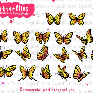 Yellow butterfly clipart set Monarch butterfly Commercial use Butterflies clipart Butterfly bundle set Orange butterfly clip art image 2