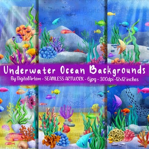 Underwater Ocean Backgrounds - Underwater digital Papers - Underwater Tropical Coral reef digital papers -SEAMLESS backgrounds OCEAN - Cute