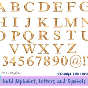 Lettres de l'alphabet PNG doré CLIPART - Alphabet métallique doré - vecteur de lettres - chiffres dorés png - téléchargement immédiat - chiffres et lettres