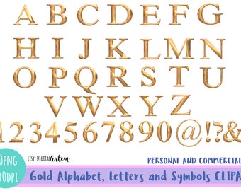 Gold PNG Alphabet Letters CLIPART- Gold Metallic Alphabet - Letters vector - Gold Numbers png - Instant Download - Numbers and letters