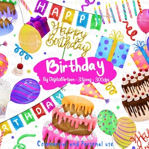 Birthday party clipart set - Birthday cake clipart - Party decorations  - Birthday props - Birthday clipart - Cute birthday clipart - PNG