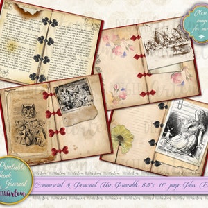 Kit de journal indésirable Alice au pays des merveilles, journal indésirable vintage, journal indésirable imprimable, victorien, journal indésirable superposé, bricolage, création de papier
