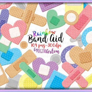 Band Aid Clipart - Rainbow band aid clip art - Realistic band aid - Medical clipart - First aid clipart - Doctor - Nurse - Commercial use