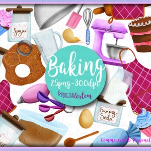 Baking clipart - Cooking Clipart - Watercolor clipart - Desserts - Mixer - Dough - Oven - Rolling pin - Cupcakes -  Food - cake - png images