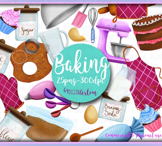 Baking clipart - Cooking Clipart - Watercolor clipart - Desserts - Mixer - Dough - Oven - Rolling pin - Cupcakes -  Food - cake - png images