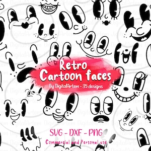 Retro cartoon faces - SVG DXF PNG - 30s vintage cartoons - Faces outlines - Vintage cartoons - Retro cartoons - Face outline svg - line art