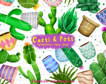 Cacti Clipart - Cactus and pots clipart - Succulents clipart - House plants clipart - Plant clipart - Dessert clipart - Cacti modern clipart