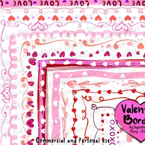 Bordes de página de San Valentín - Bordes de corazones - Marcos de San Valentín - Bordes de página de corazones - Bordes tamaño carta - Bordes románticos - Rosa Rojo Púrpura