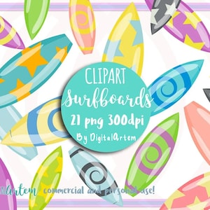 Surfboard Clipart - Beach clipart -Surfing clipart - Surf - Clipart -Clip Art -Instant Download - Summer -Cute - Colorful - Vacation clipart