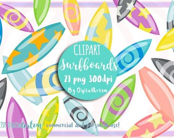 Surfboard Clipart - Beach clipart -Surfing clipart - Surf - Clipart -Clip Art -Instant Download - Summer -Cute - Colorful - Vacation clipart