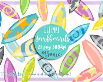 Surfboard Clipart - Beach clipart -Surfing clipart - Surf - Clipart -Clip Art -Instant Download - Summer -Cute - Colorful - Vacation clipart